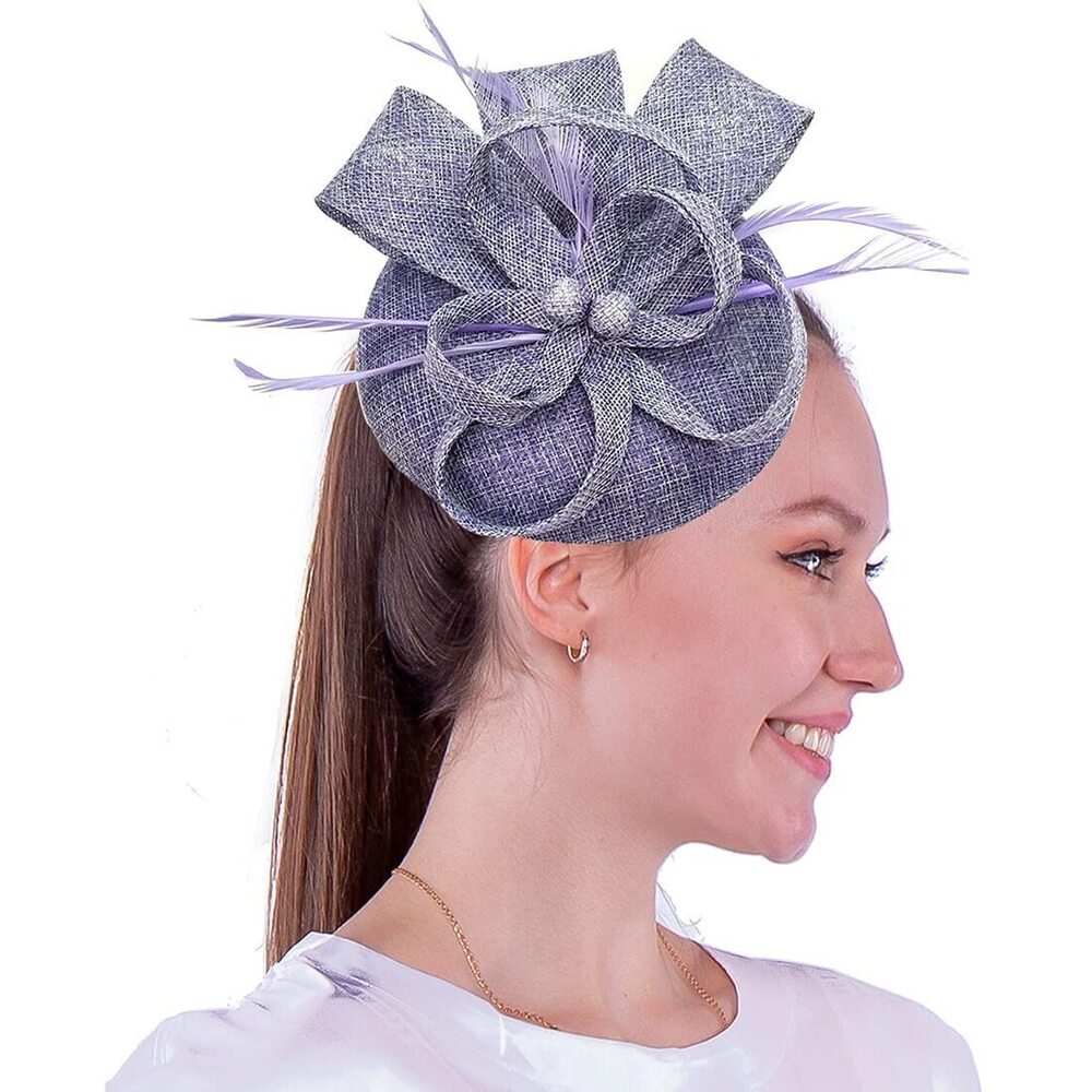 1897 Womens Fascinator Hat Sinamay Pillbox Flower Feather Tea Party Derby